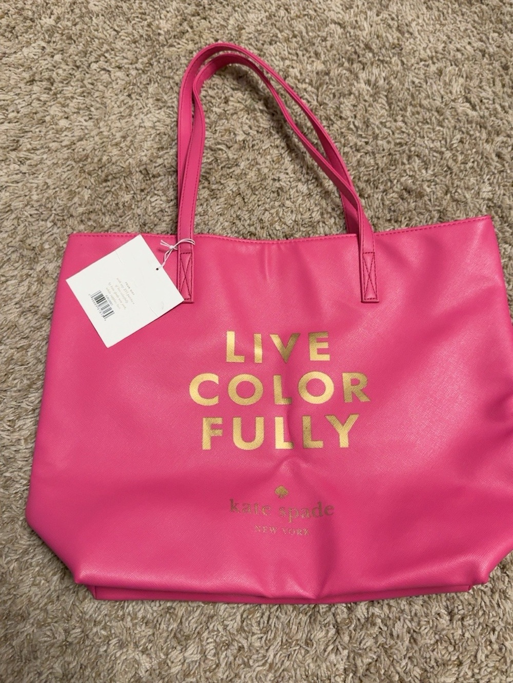 Kate Spade New York Pink "Live Color Fully" Tote Gold Logo Orange Lining
Pockets